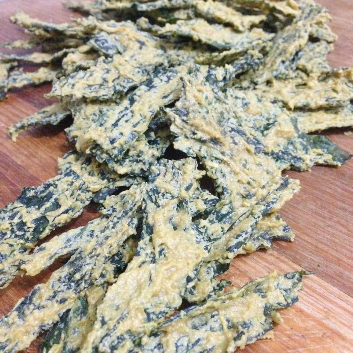 Cheesy-miso-kale-chips-on-a-board