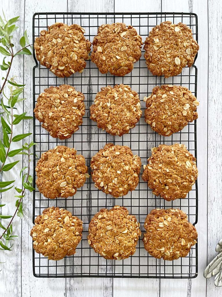 Anzac Biscuits on a cooling rack