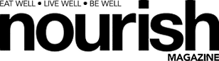Black and grey company logo for nourish magazine.