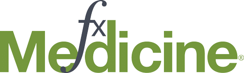 Green and grey company logo with the words fx Medicine.