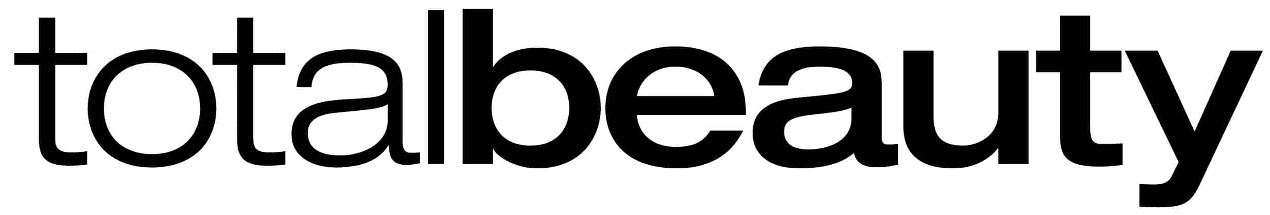 Black and white company logo with the words total beauty.