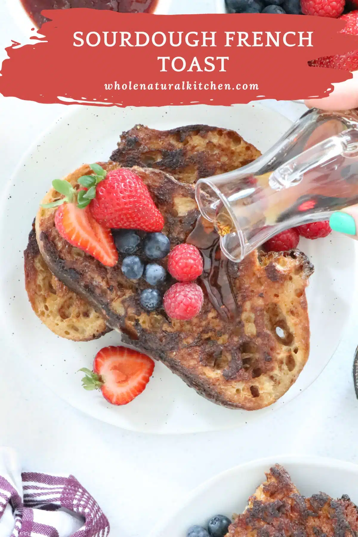 A Pinterest poster showing the name of the recipe and website at the top, and a plate of french toast underneath.