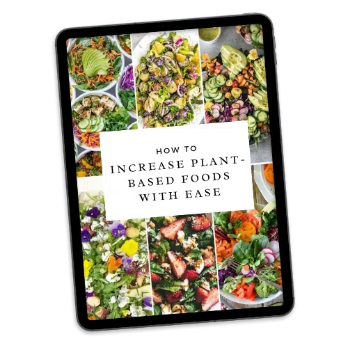 An ipad showing the front cover of an ebook with six colourful plates of food and the title in the middle.